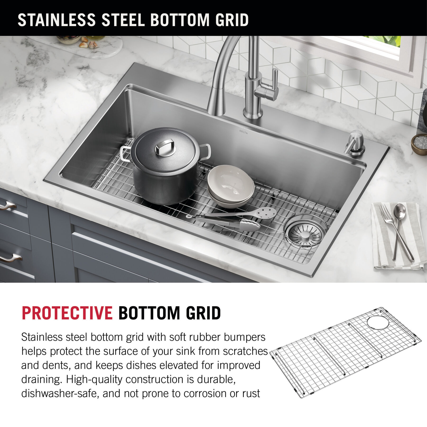 Lavabo de cocina tipo estación de trabajo con un receptáculo de acero inoxidable de 33" de montaje bajo encimera encastrado, con reborde WorkFlow™ y accesorios, imagen 2